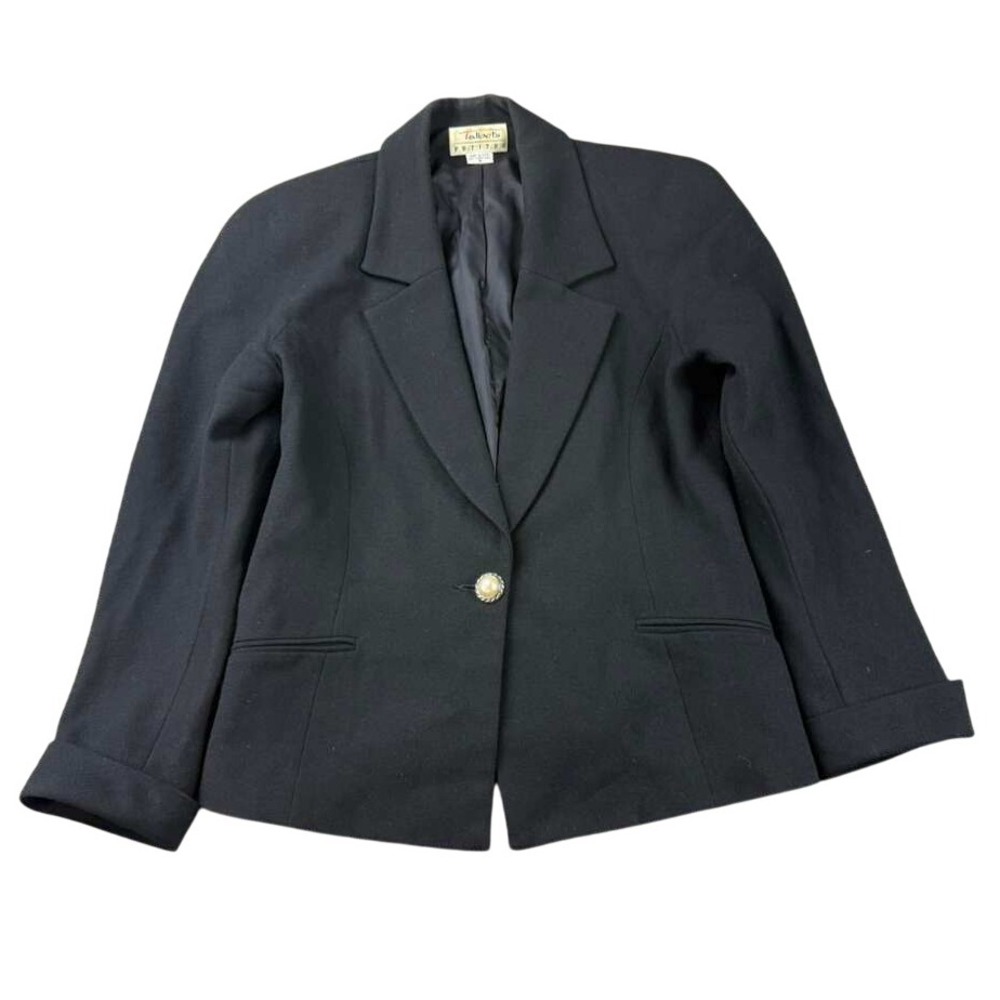 Vintage Talbots Petite 6 Black 100% Wool Blazer Single Button Collar USA Made